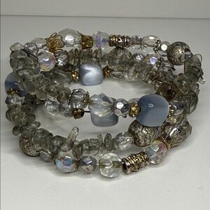 Aurora coated beads acrylic clear chips & hint periwinkle moonglow wrap bracelet